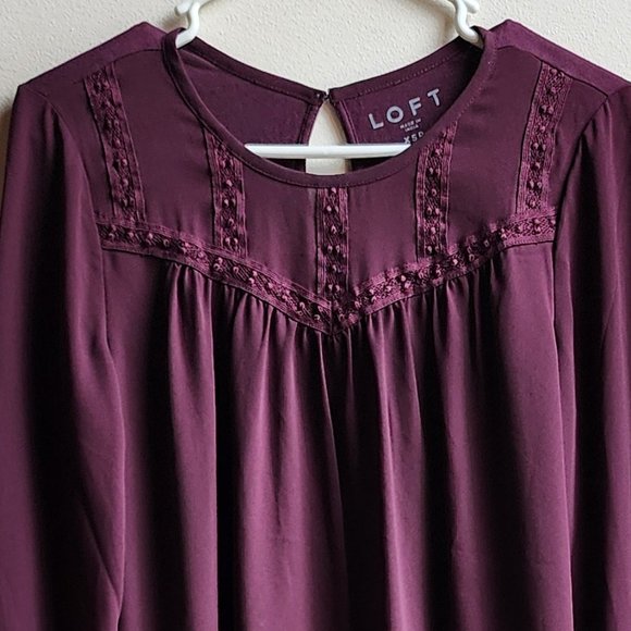 LOFT Deep Purple Lace Front Blouse Size XS Petite - Picture 5 of 15